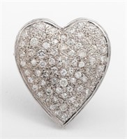 Vintage Diamond Heart Brooch 10K Approx 1.75 CTW