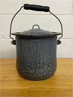 Vintage GRAY Enamel GRANITE WARE Pot & lid