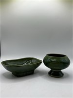 A Pair of Green McCoy Vase and Planter