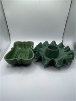 Pair of Green Scalloped Ceramic Planters