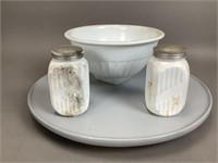 Bowl and Shakers - White Glass