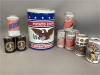 Vintage Beer Cans & Potato Chip Tin