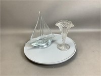 Lead Crystal Sail Boat and Unique Vase