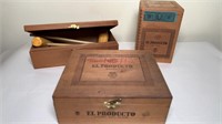 (3) CIGAR BOXES AND 2 CORN COB TYPE PIPES