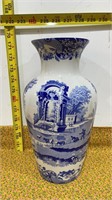 Porcelain Blue / White Asian Vase 11" Tall