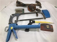 Assortment of hand tools. Includes a Vintage hand
