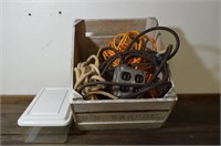 Wooden Crate w Extension Cords and Roper