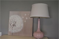 Pink Lamp 28" tall and Dandelion Picture