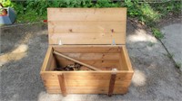 Wooden box with vintage baseball items