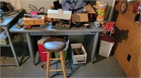 Desk, stool and contents