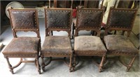 4 CARVED LEATHER GOTHIC CHAIRS