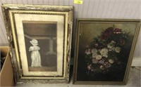 PAIR OF ANTIQUE PICTURES AND FRAMES,