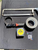 Hack Saw, Oil Filter Wrench & Measure Tape