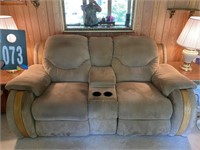 Upholstered Love Seat with Cup Holders