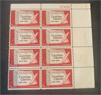 Eight 5c Carolina Charter Postage Stamps