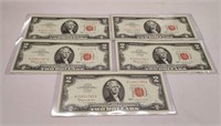 (5) 1963 $2 Notes Consec. Serials CU