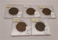 1850, ’51, ’52, ’53, ’54 Cents F