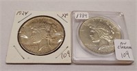 1924 Silver Dollar XF; 1934 Silver Dollar