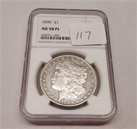 1890 Silver Dollar NGC AU-58 PL