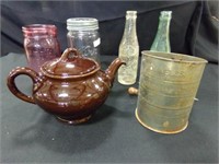 Jars, Bottles, Sifter, Teapot (6)