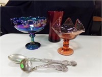 Carnival Glass Bowl, Vase, Pink Bowl,