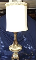 VINTAGE MCM GLASS AND MARBLE LAMP W/SHADE