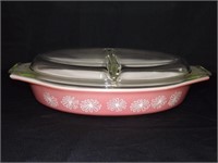 PINK DAISY DIVIDED CASSEROLE W/LID
