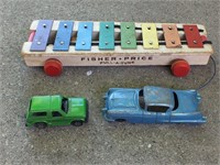 FISHER PRICE PULL A TUNE & VINTAGE METAL CARS