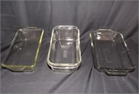 TWO PYREX GLASS LOAF PANS & ANCHOR HOCKING DISH
