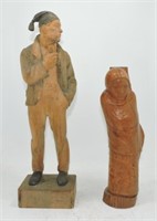 Lot of 2 carved wooden figures, 18" & 13"