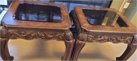 Pair of  Carved Scroll Detailed Glass Top End
