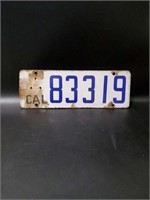 Rare 1919 California Enamel License Plate.