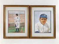 Lot of 2 Joyce L Tomanik Babe Ruth Paintings