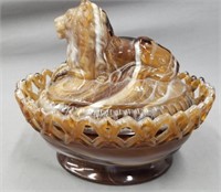 Imperial Caramel Slag Glass Covered Lion