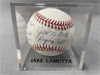 Jake LaMotta Signed Baseball with Inscriptions