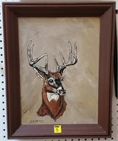 L. E. Shearer Deer Oil Painting