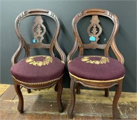 Pair of side chairs with needlipoint seats