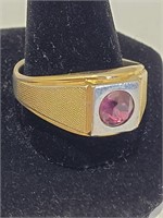 14K Gold Mens Ring Amethyst Stone 8.57G