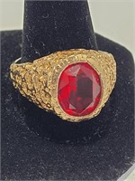 18K Gold Mens Ring Ruby Stone 7.98G