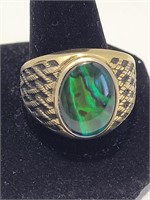 14K Gold Mens Ring Green Stone 8.80G