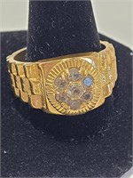 Mens Vintage Gold Tone Ring CZ Stones 9.86G