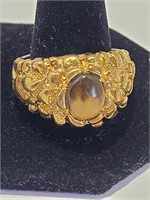 14K Gold Mens Ring Tiger Eye Stone 14.66G