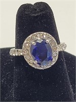 925 Silver Cocktail Ring Sapphire CZ Stones