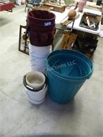 5 gallon buckets, plastic garbage can, other