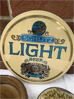 Schlitz plastic beer sign, 2 glass pitchers