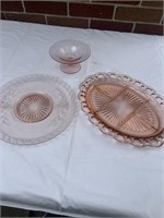 3 pieces pink Depression glass