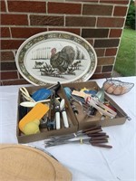 Kitchen utensils and assorted items