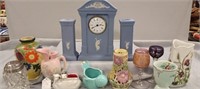 Assorted Vintage Items: Wedgwood Clock & Candle