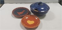 2 Foltz Pottery Plates & 1 Stoneware/Pottery