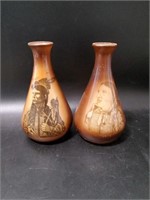 Two Hand Painted Native Style Vases. 7"